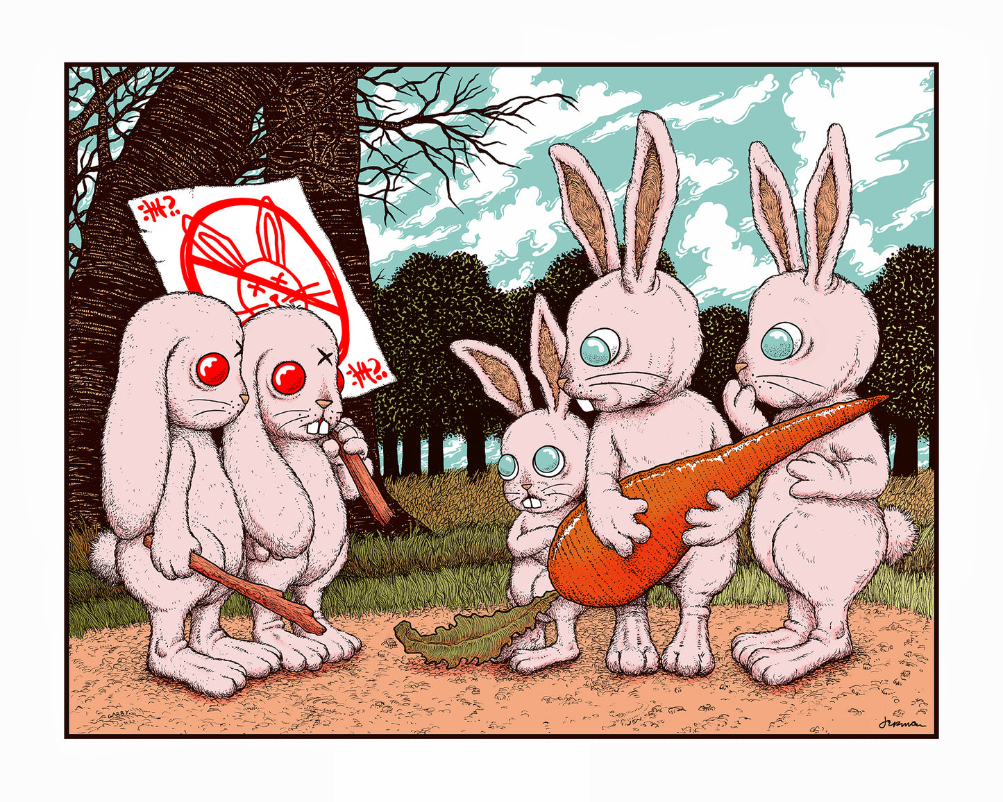 'Stupid Animals See Enemies Everywhere...' Mini Art Print (RARE VARIANTS & KEYLINE)
