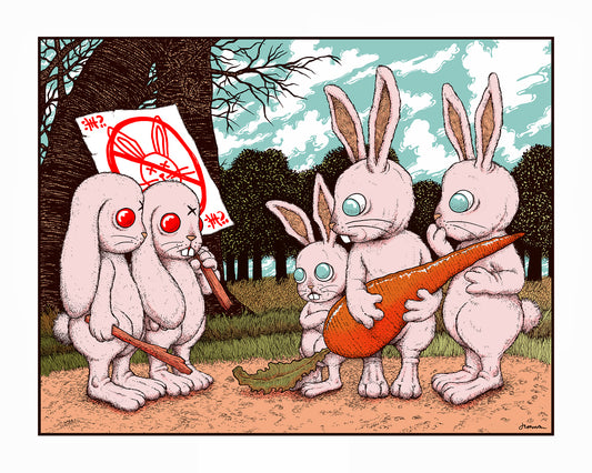 'Stupid Animals See Enemies Everywhere...' Mini Art Print (RARE VARIANTS & KEYLINE)