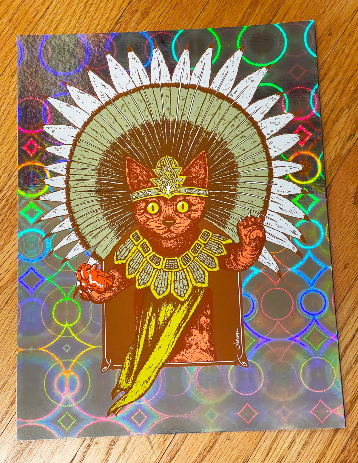 Aztec Design Cat - 'Gatito Sacerdote Azteca' (Aztec Kitty) Mini Art Print (Circle Foil ...